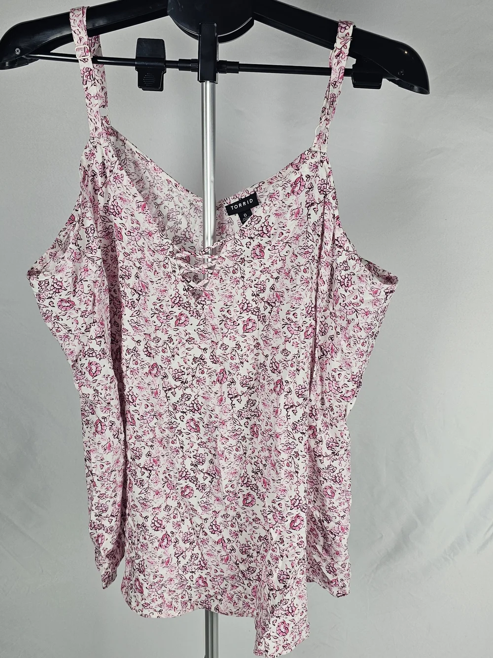 torrid White and Pink Floral Lace-Up Cami - Picture 1 of 5